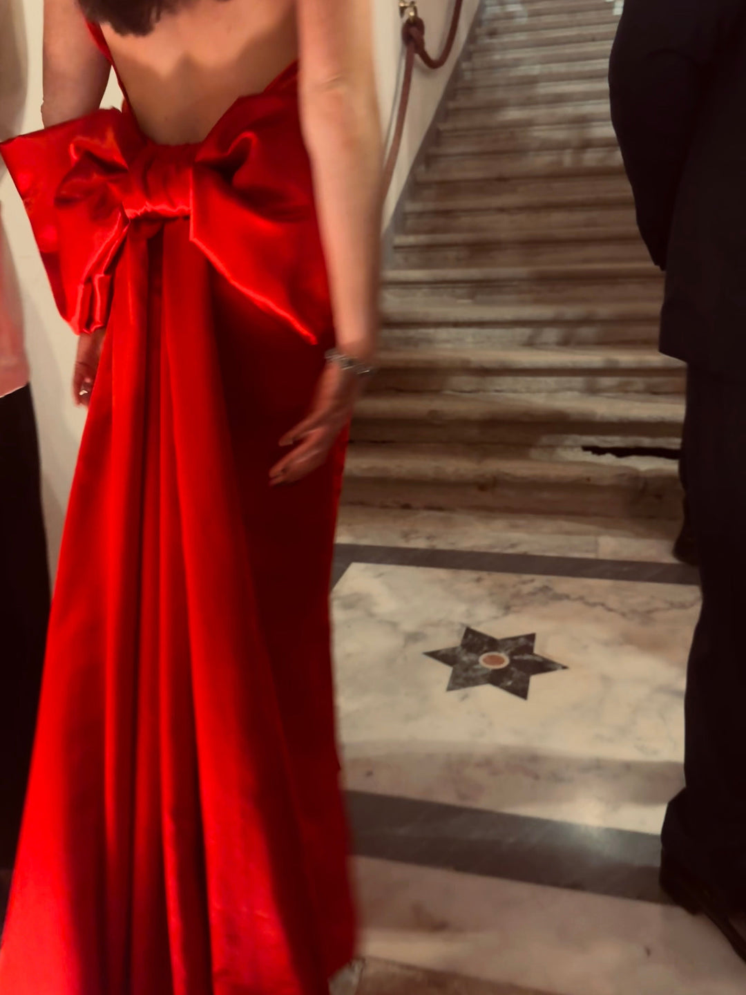 Belle of the ball - Red satin full length gown with a detachable bow train Dress Hannah Sophia England 