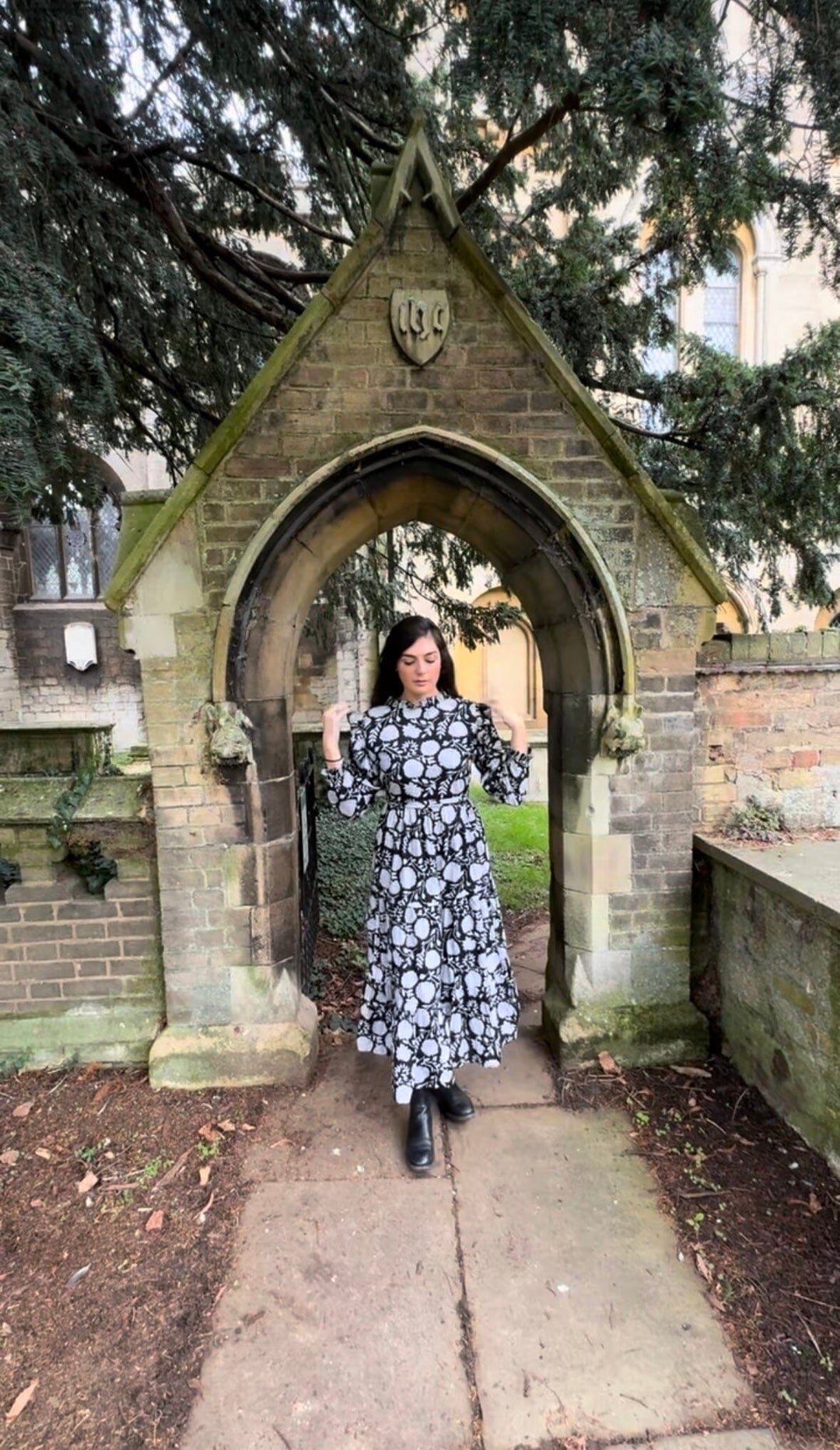 Dusk - Black Long Sleeved Floral Reversible Midi Dress Dress Hannah Sophia England 