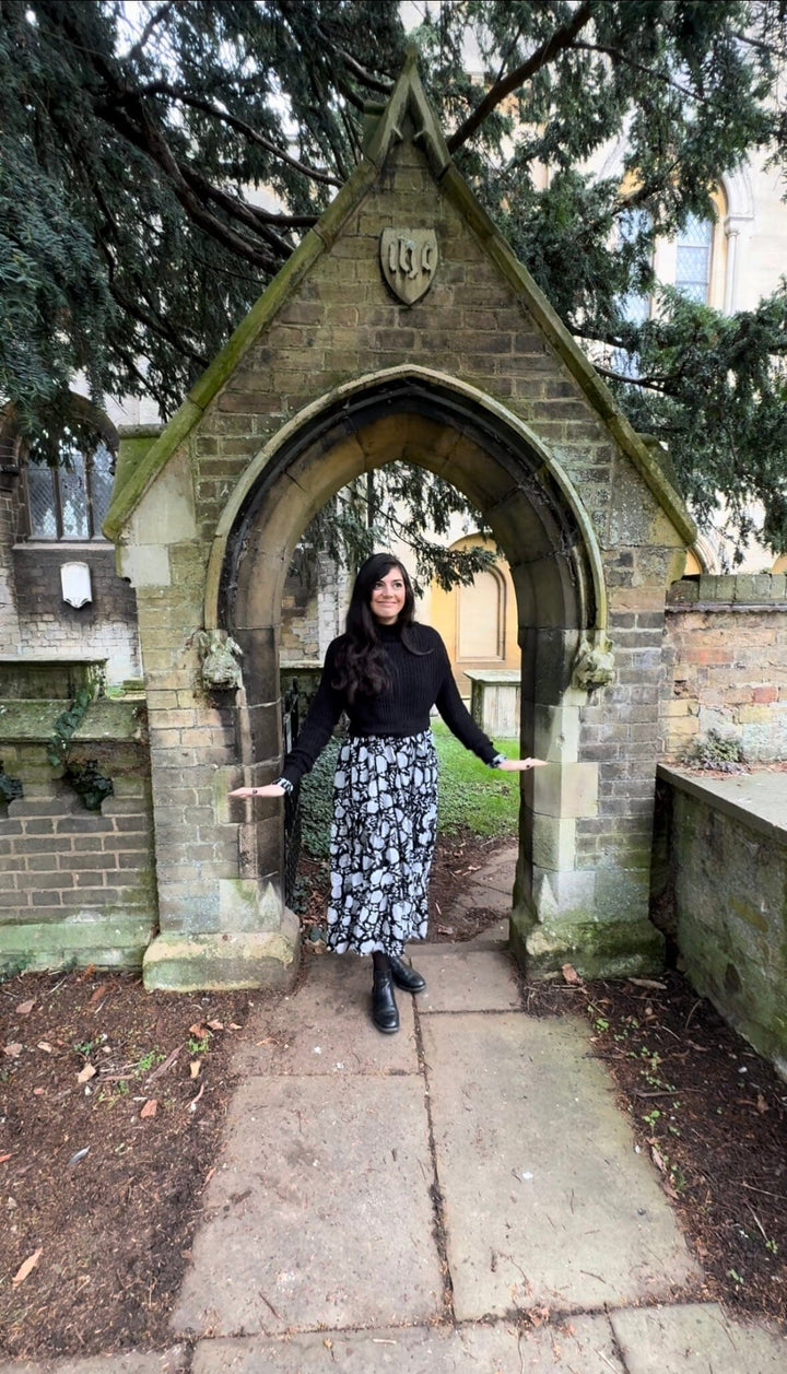 Dusk - Black Long Sleeved Floral Reversible Midi Dress Dress Hannah Sophia England 