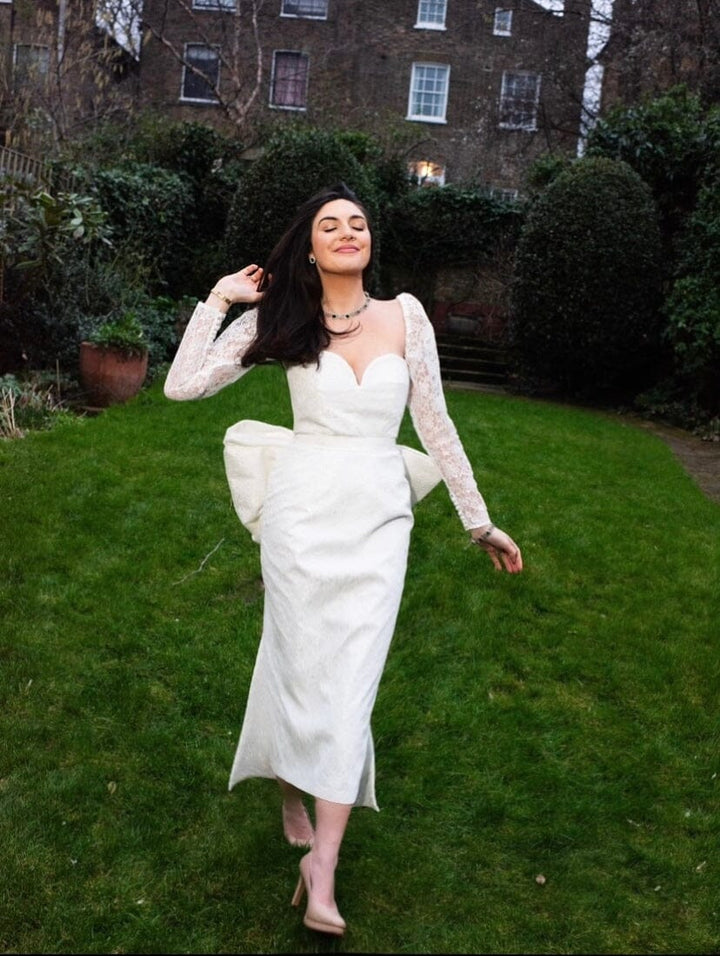 Elegant Detachable Ivory Lace Dress full length Dress Hannah Sophia England 