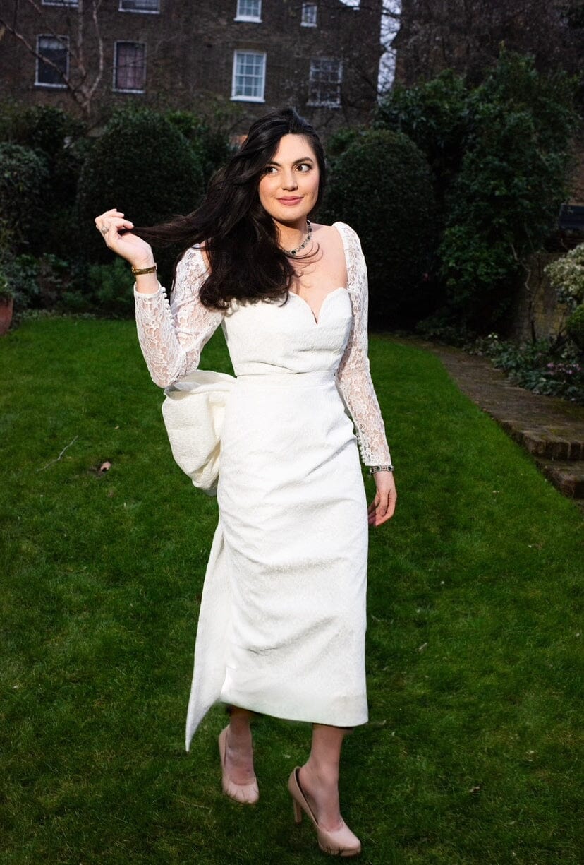 Elegant Detachable Ivory Lace Dress full length Dress Hannah Sophia England 