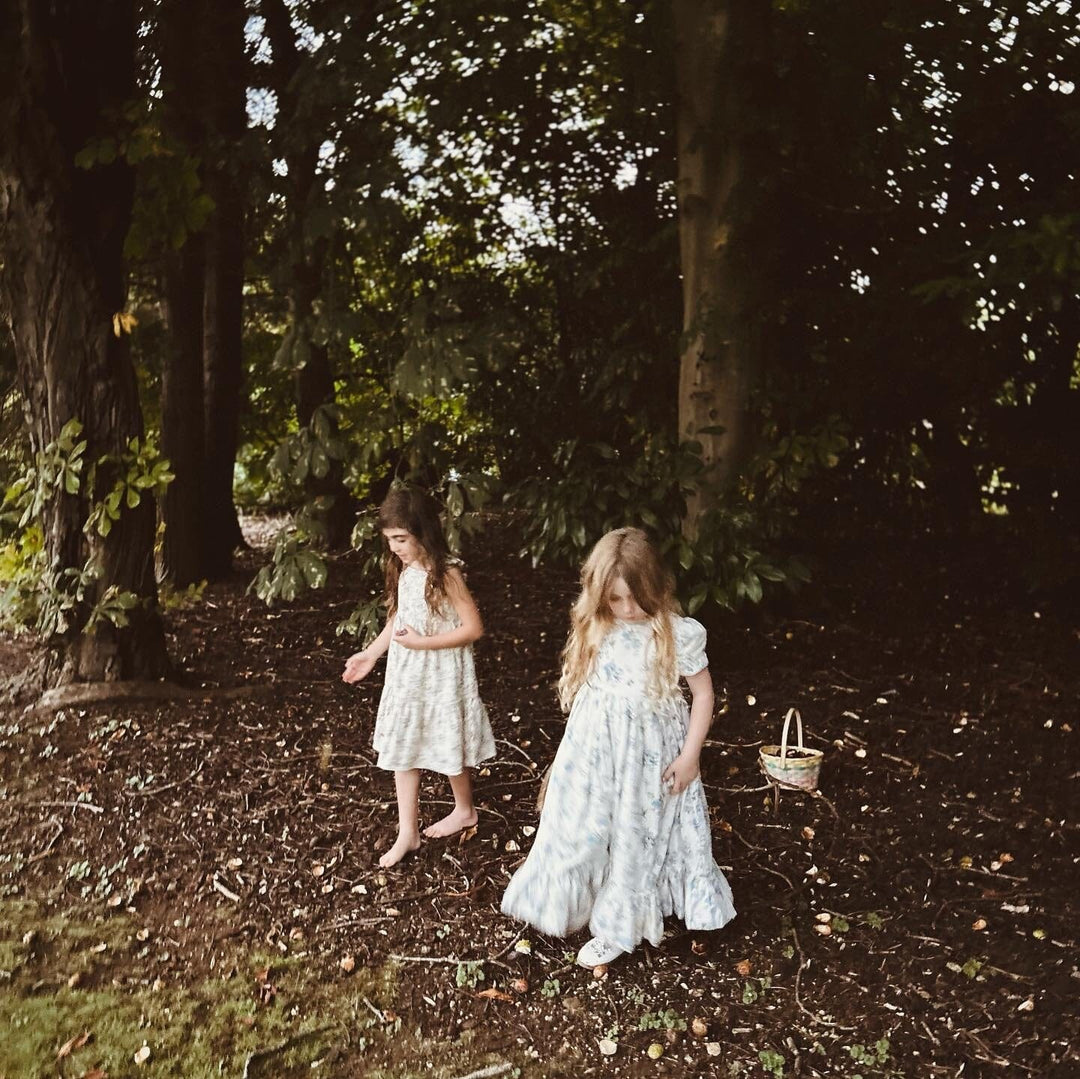 Floral blue / pink reversible children’s dress child dress Hannah Sophia England 