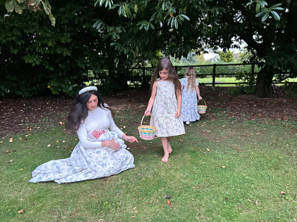 Floral blue / pink reversible children’s dress child dress Hannah Sophia England 