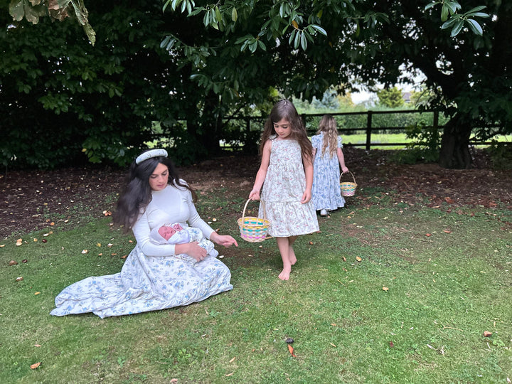 Floral blue / pink reversible children’s dress child dress Hannah Sophia England 