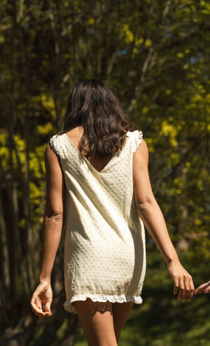 Lemon broderie anglaise maxi dress with 3 detachable tiers and a detachable black bow Dress Hannah Sophia England 