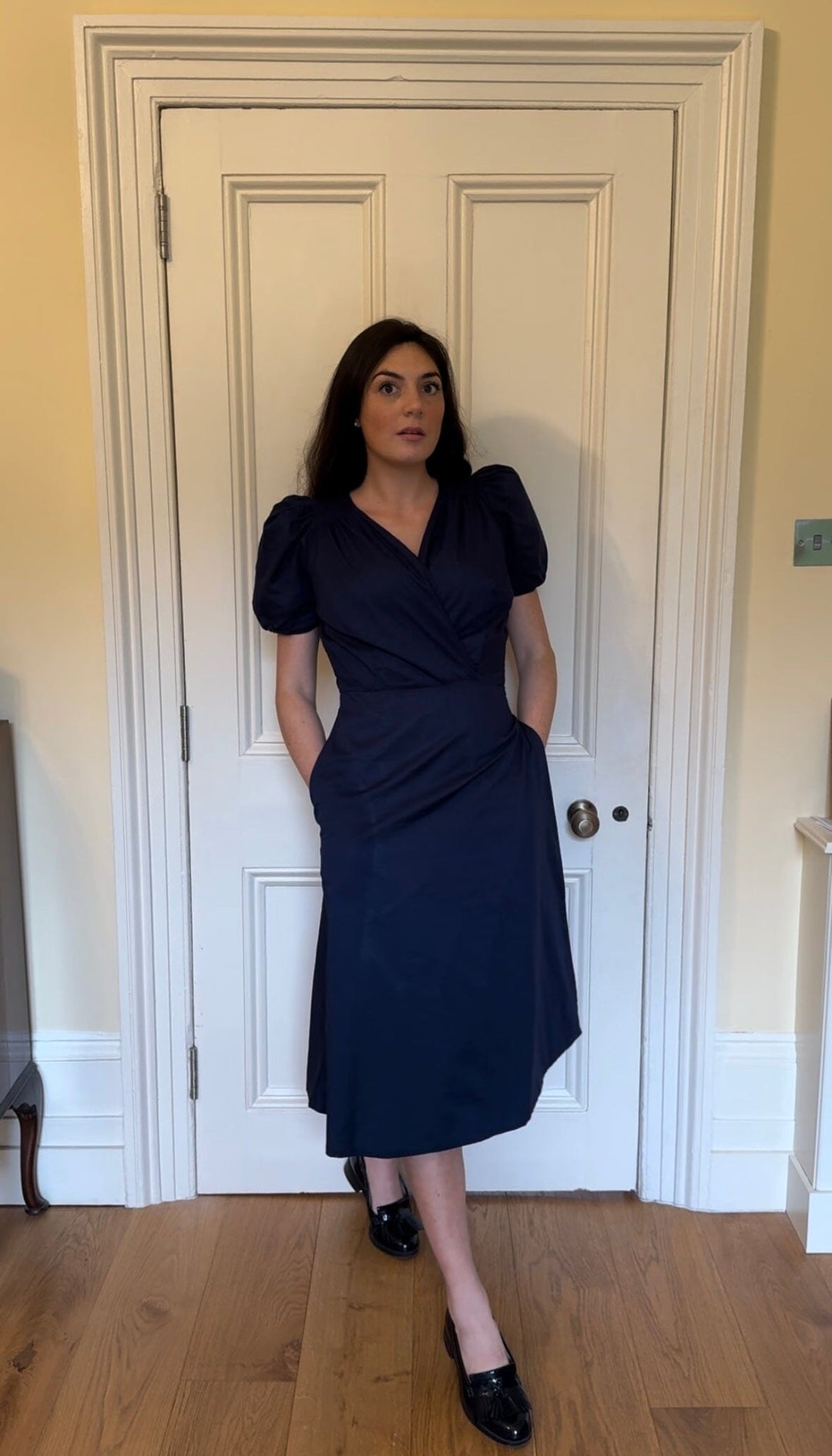 Ophelia midi navy blue floral reversible wrap dress Hannah Sophia England 