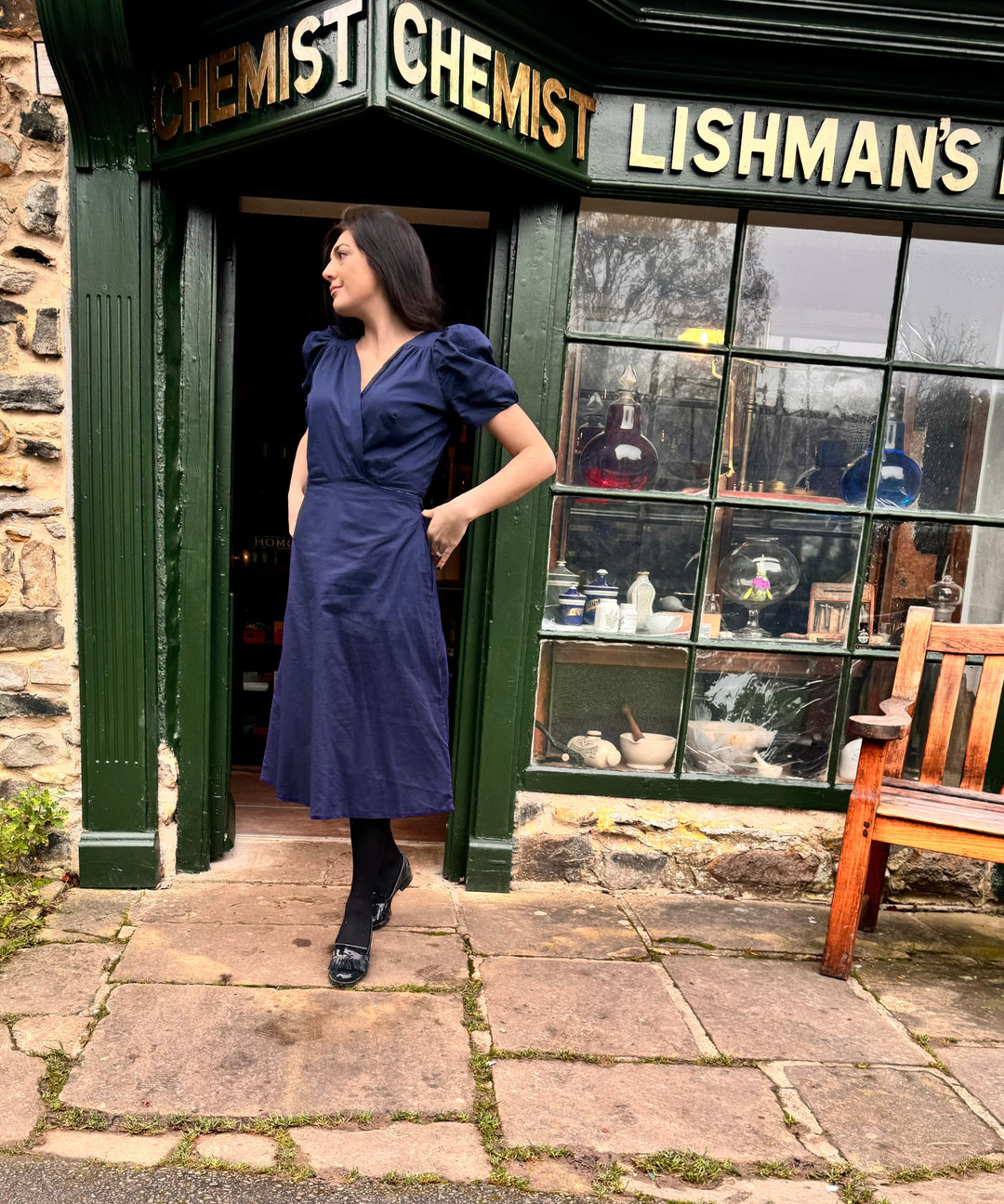 Ophelia midi navy blue floral reversible wrap dress Hannah Sophia England 