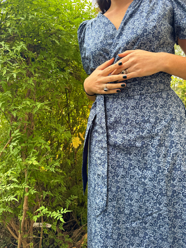Ophelia midi navy blue floral reversible wrap dress Hannah Sophia England 