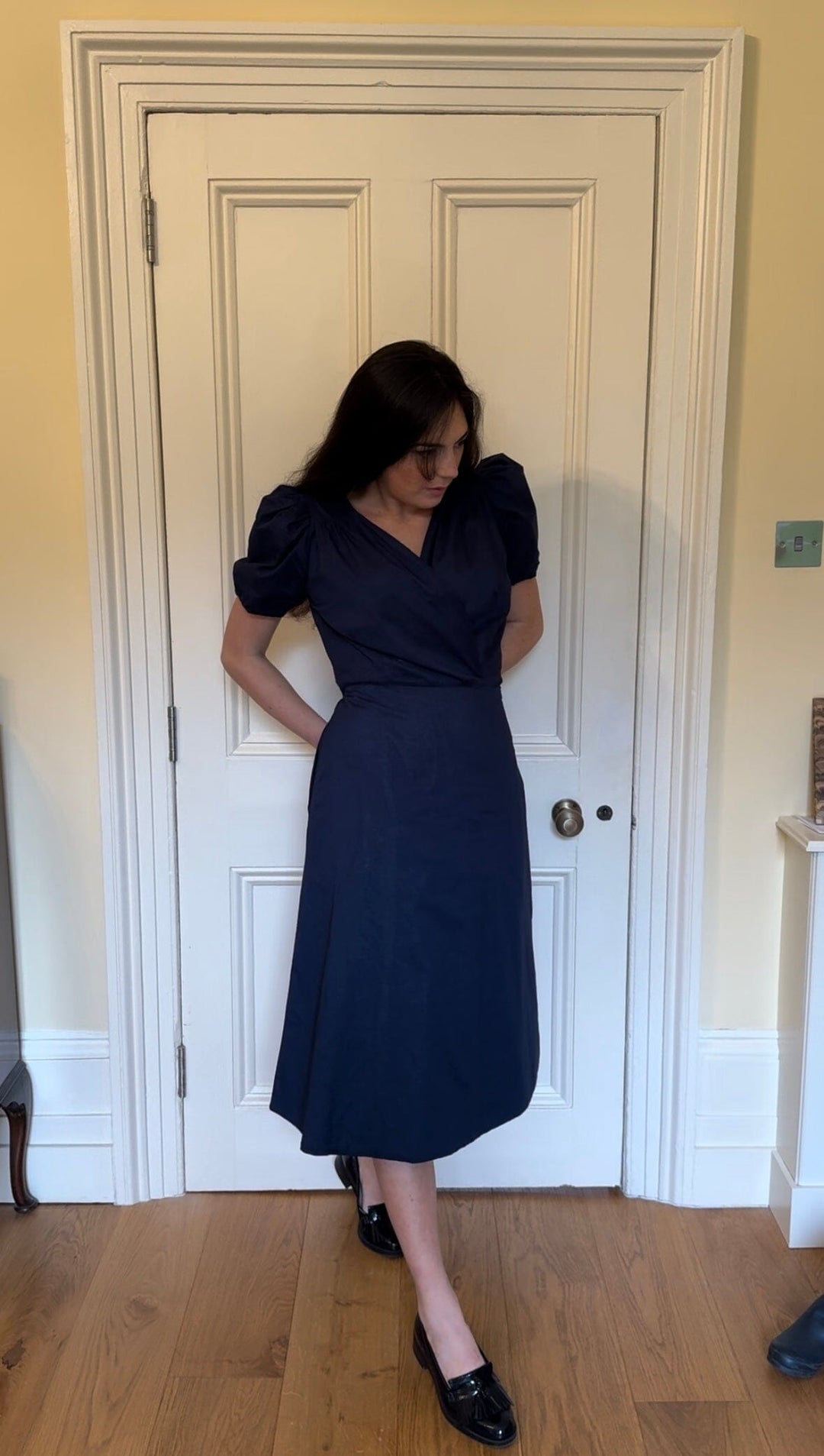 Ophelia midi navy blue floral reversible wrap dress Hannah Sophia England 