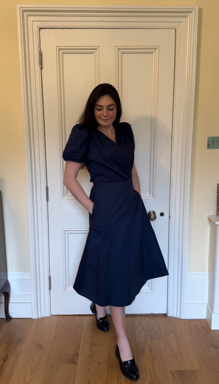 Ophelia midi navy blue floral reversible wrap dress Hannah Sophia England 