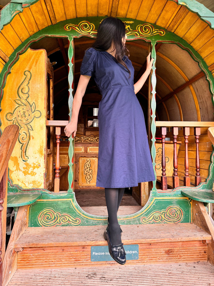 Ophelia midi navy blue floral reversible wrap dress Hannah Sophia England 