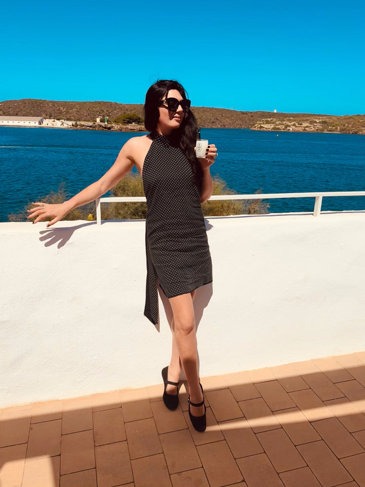 Polka dot and black reversible backless mini dress Dress Hannah Sophia England 