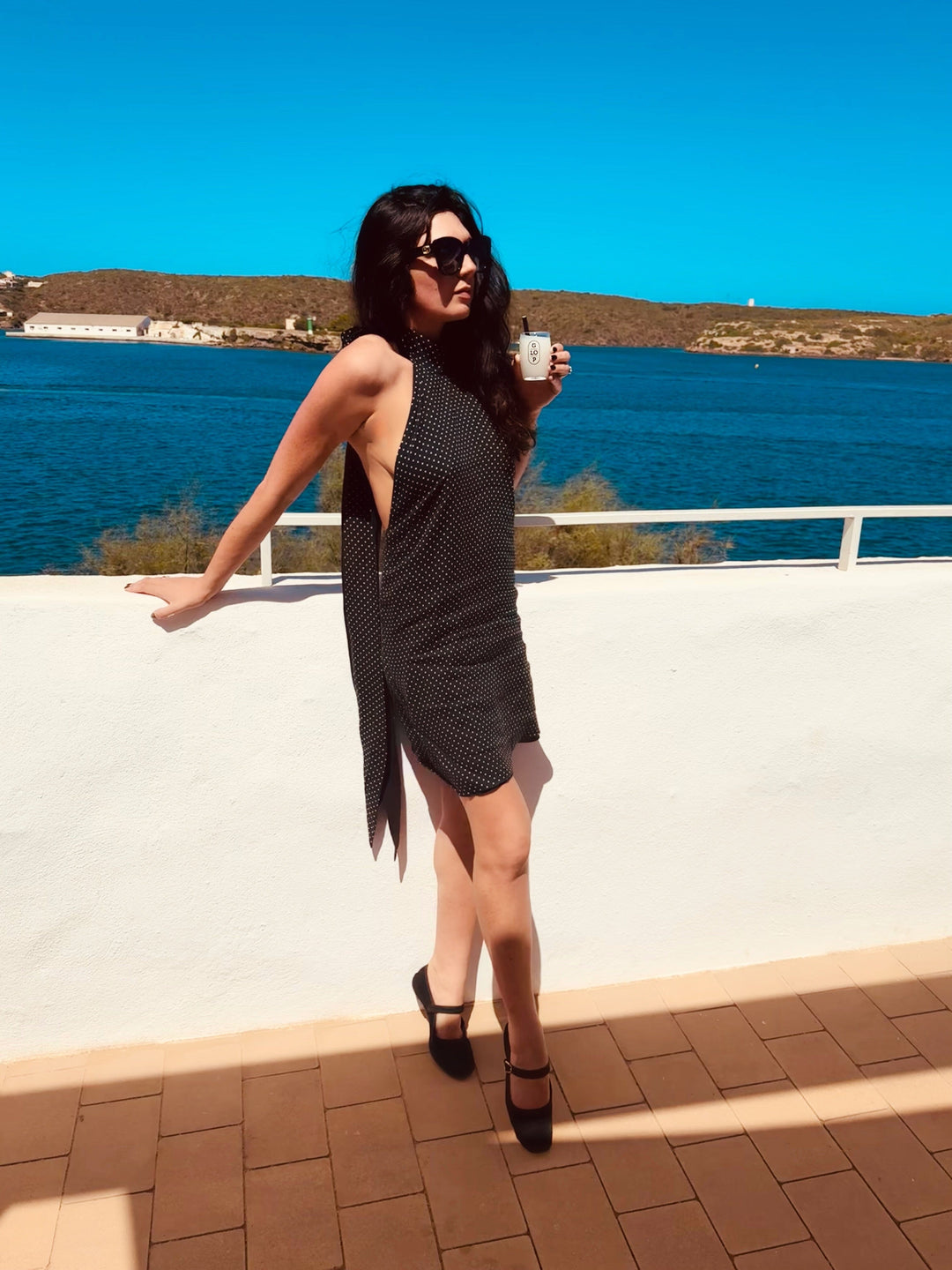 Polka dot and black reversible backless mini dress Dress Hannah Sophia England 