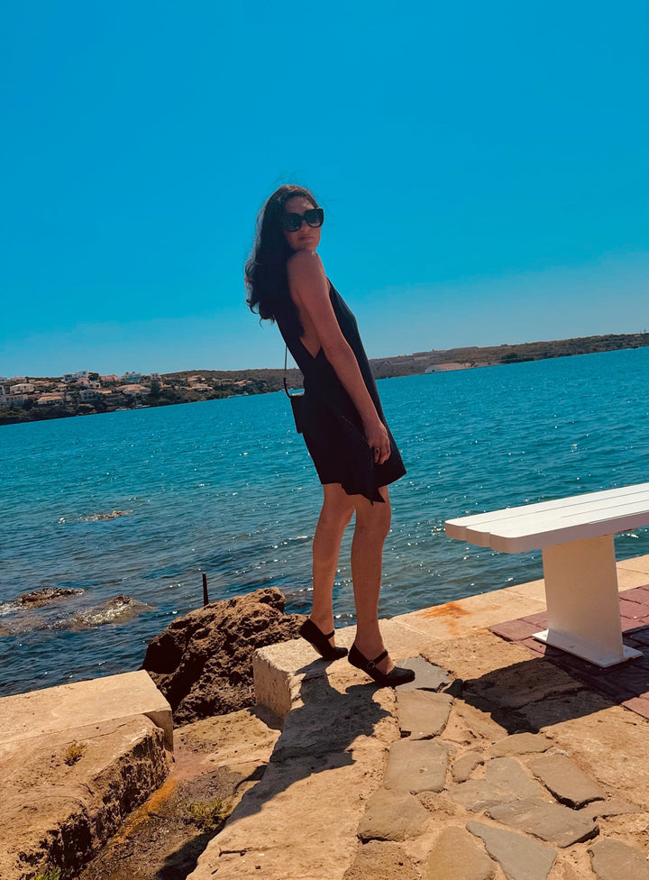 Polka dot and black reversible backless mini dress Dress Hannah Sophia England 