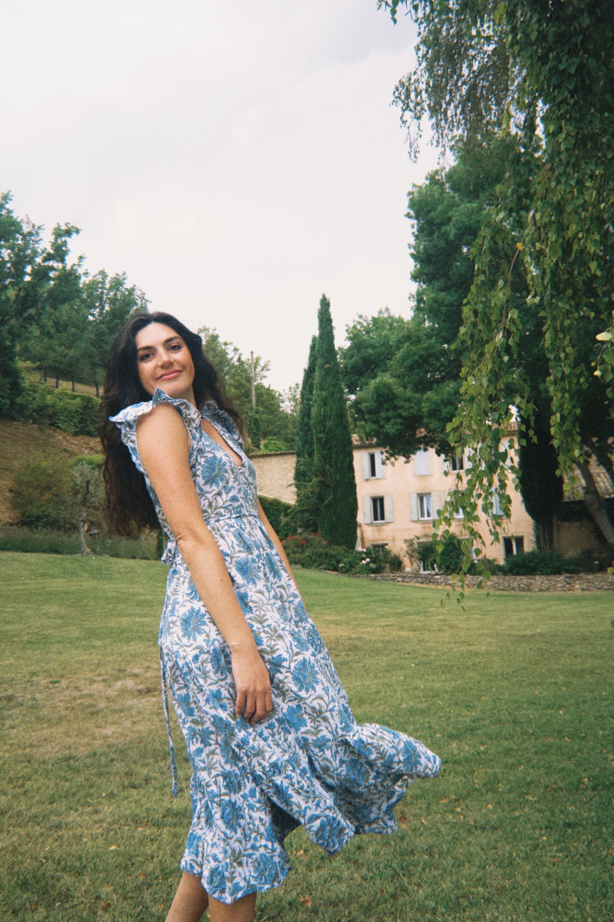 Rose Blue Green Hand Block Printed Reversible Dress | Sustainable | Hannah Sophia England Rose Blue Green Hand Block Printed Reversible Dress | Sustainable | Hannah Sophia England