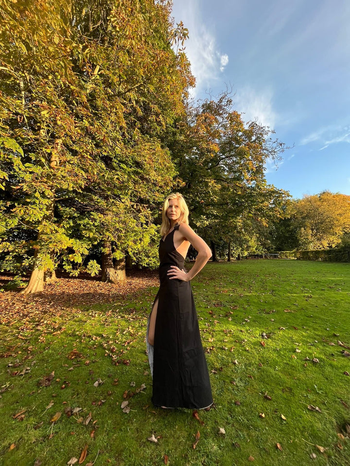 Stripe and black reversible tie up dress Dress Hannah Sophia England 