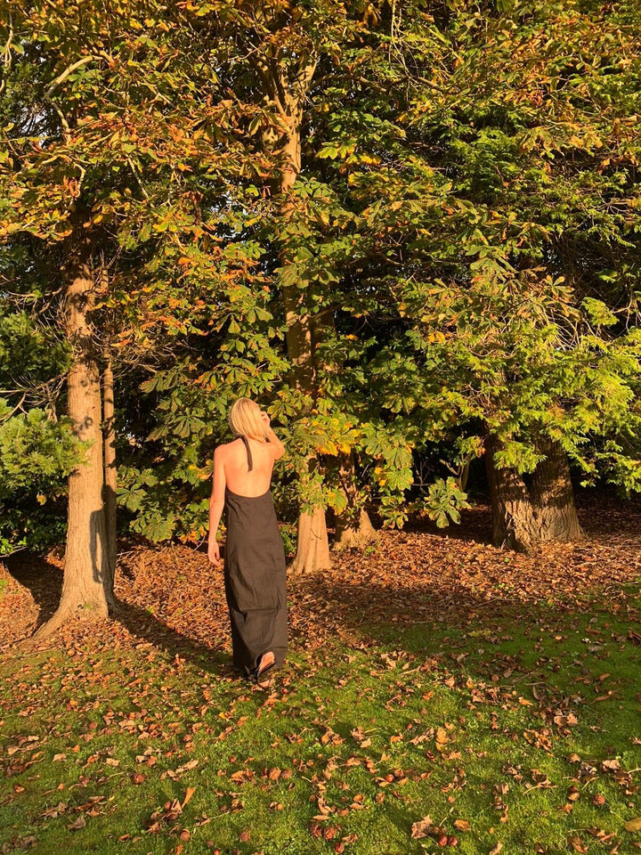 Stripe and black reversible tie up dress Dress Hannah Sophia England 