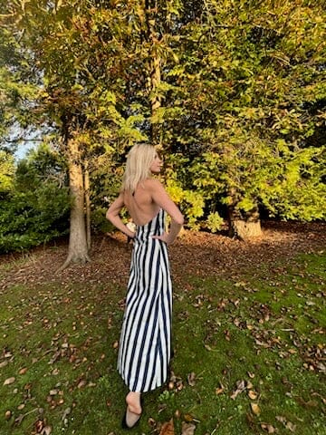 Stripe and navy blue reversible tie up dress Dress Hannah Sophia England 