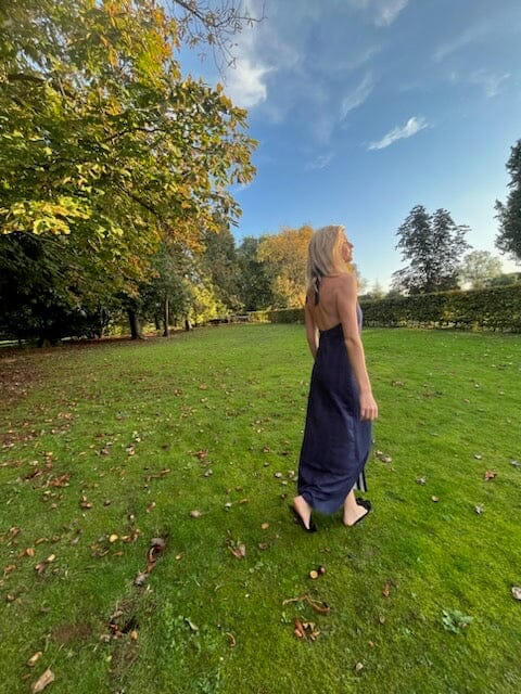 Stripe and navy blue reversible tie up dress Dress Hannah Sophia England 