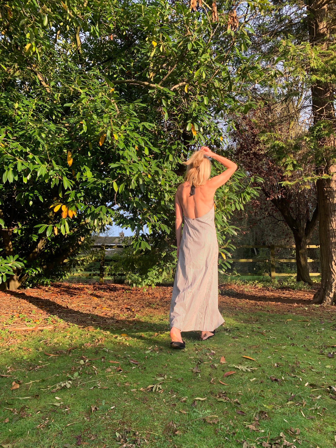 Stripe and navy blue reversible tie up dress Dress Hannah Sophia England 