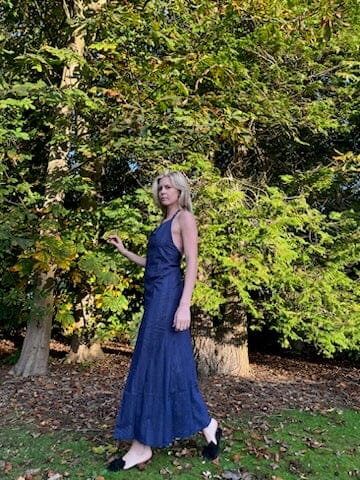 Stripe and navy blue reversible tie up dress Dress Hannah Sophia England 