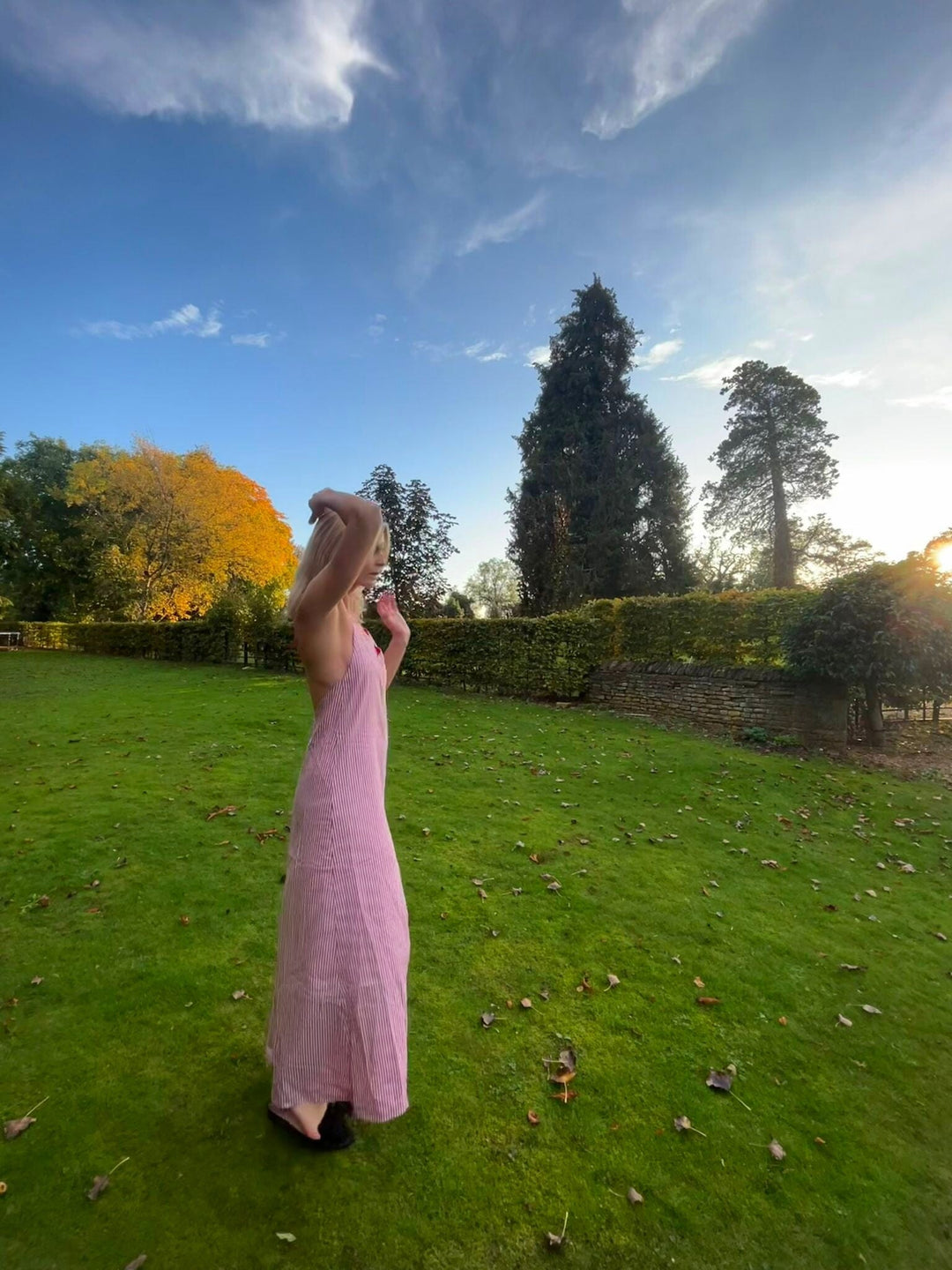 Stripe and pink reversible tie up dress Dress Hannah Sophia England 