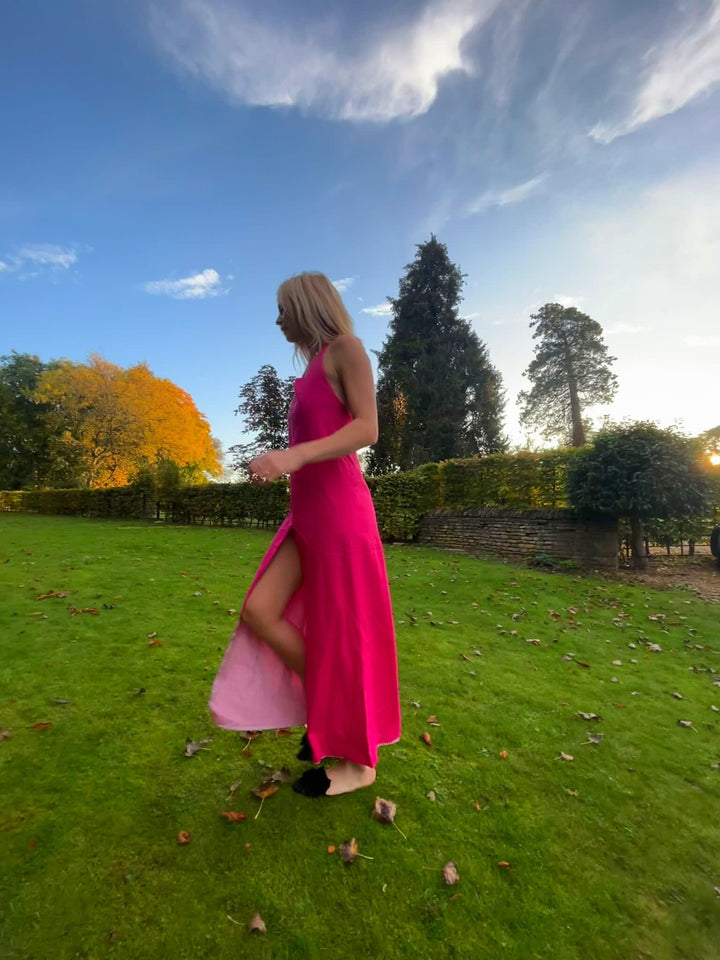 Stripe and pink reversible tie up dress Dress Hannah Sophia England 