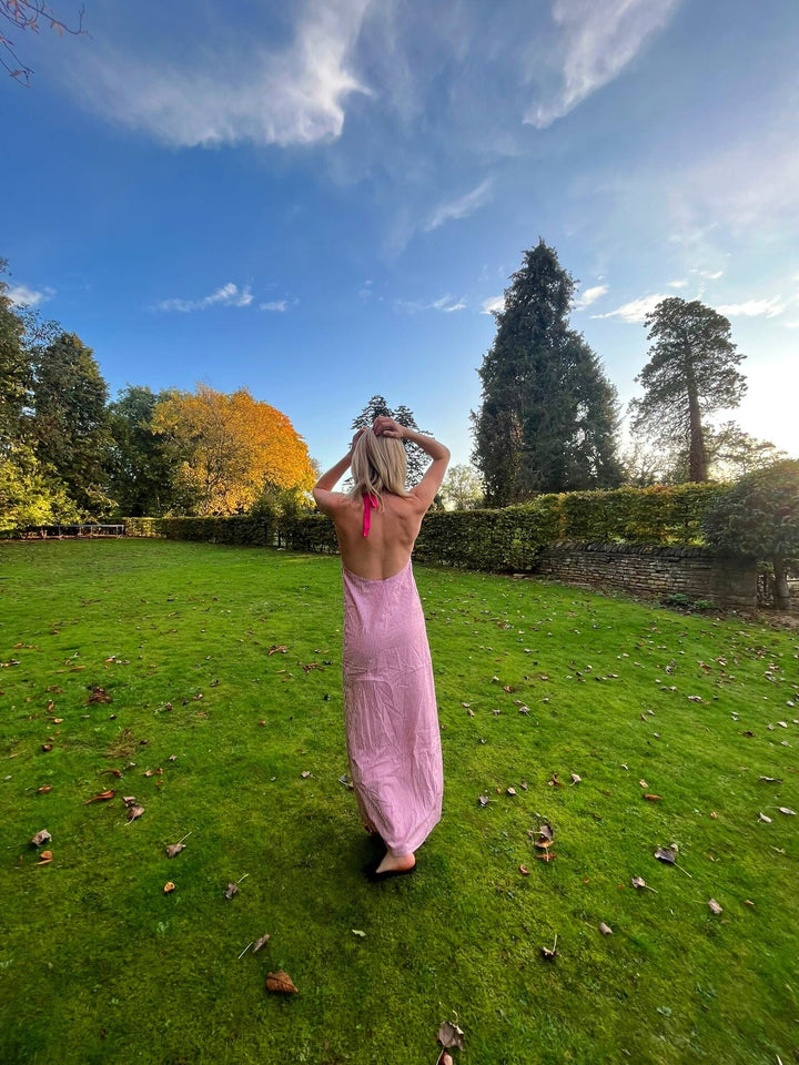 Stripe and pink reversible tie up dress Dress Hannah Sophia England 