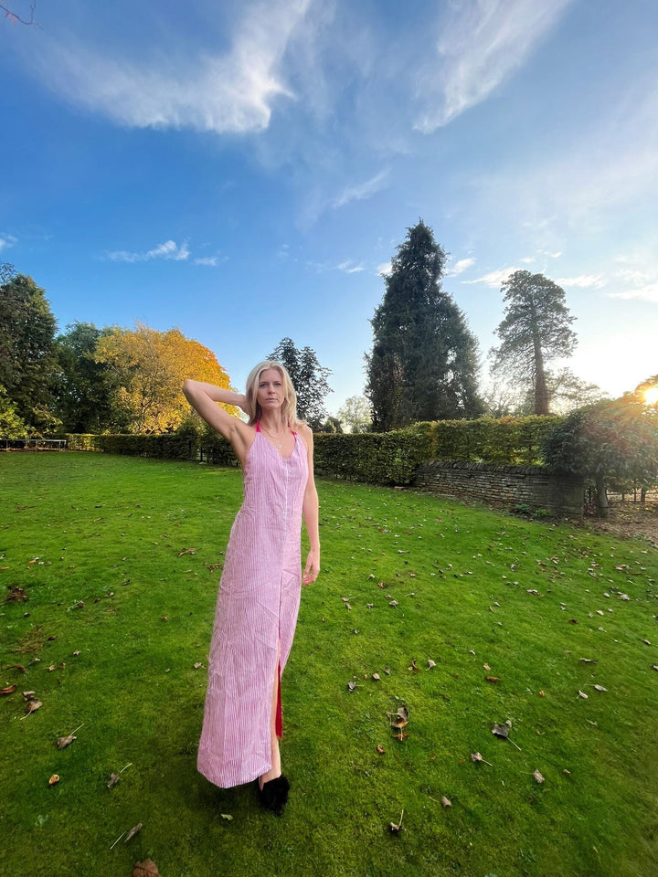 Stripe and pink reversible tie up dress Dress Hannah Sophia England 