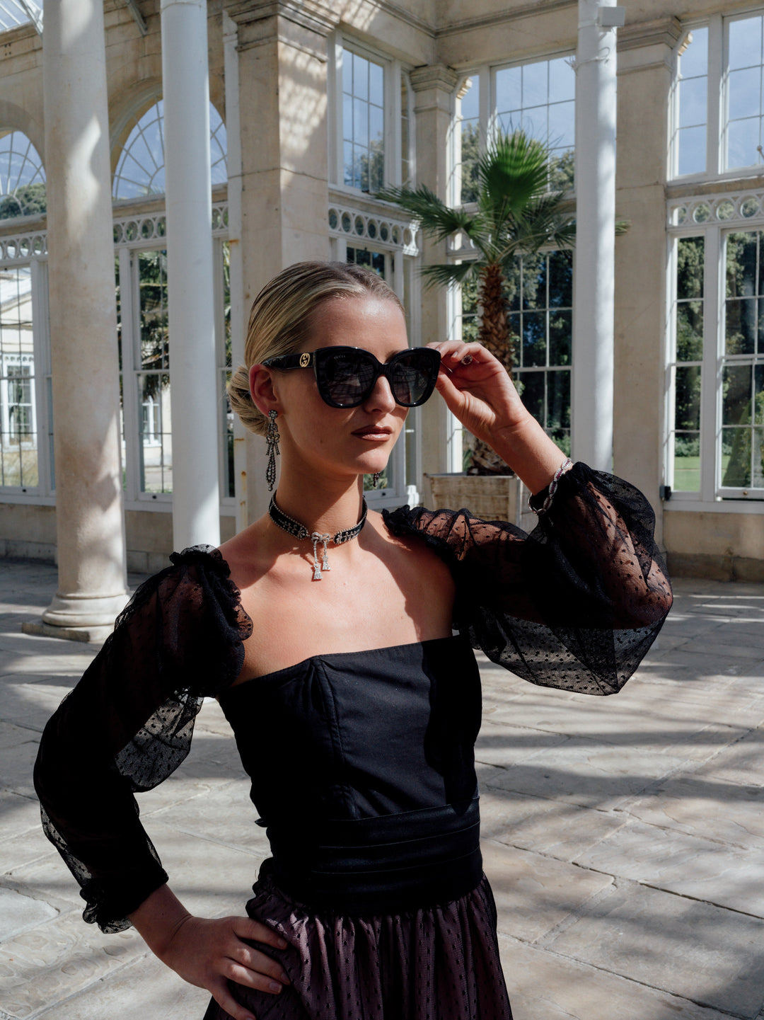 Black Corset with detachable lace sleeves Top Hannah Sophia England 