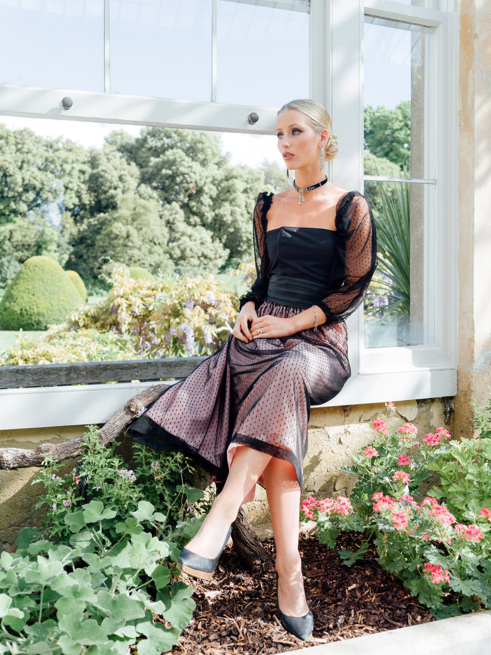 Black Corset with detachable lace sleeves Top Hannah Sophia England 