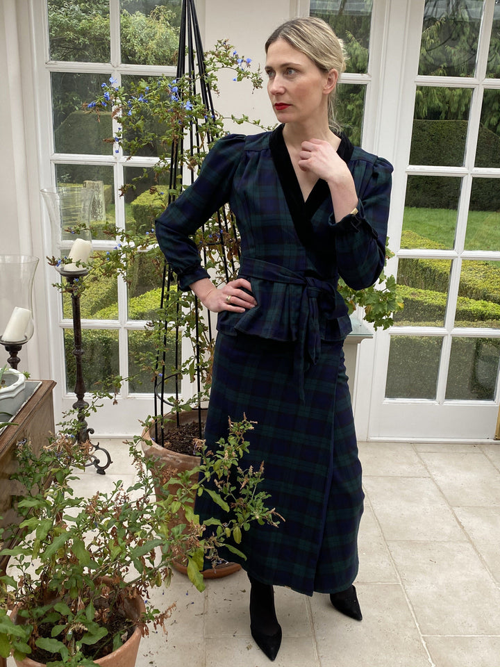 Black Watch tartan tailored wrap reversible Blouse and skirt two-piece Hannah Sophia set Hannah Sophia England 