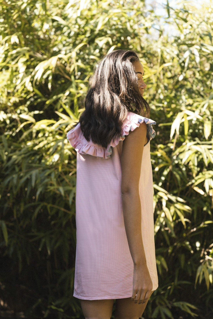 Blue & pink reversible dress with a detachable collar Dress Hannah Sophia England 