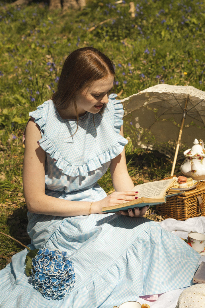 Blue/ pink reversible gingham dress with detachable tier and collar Dress Hannah Sophia England 