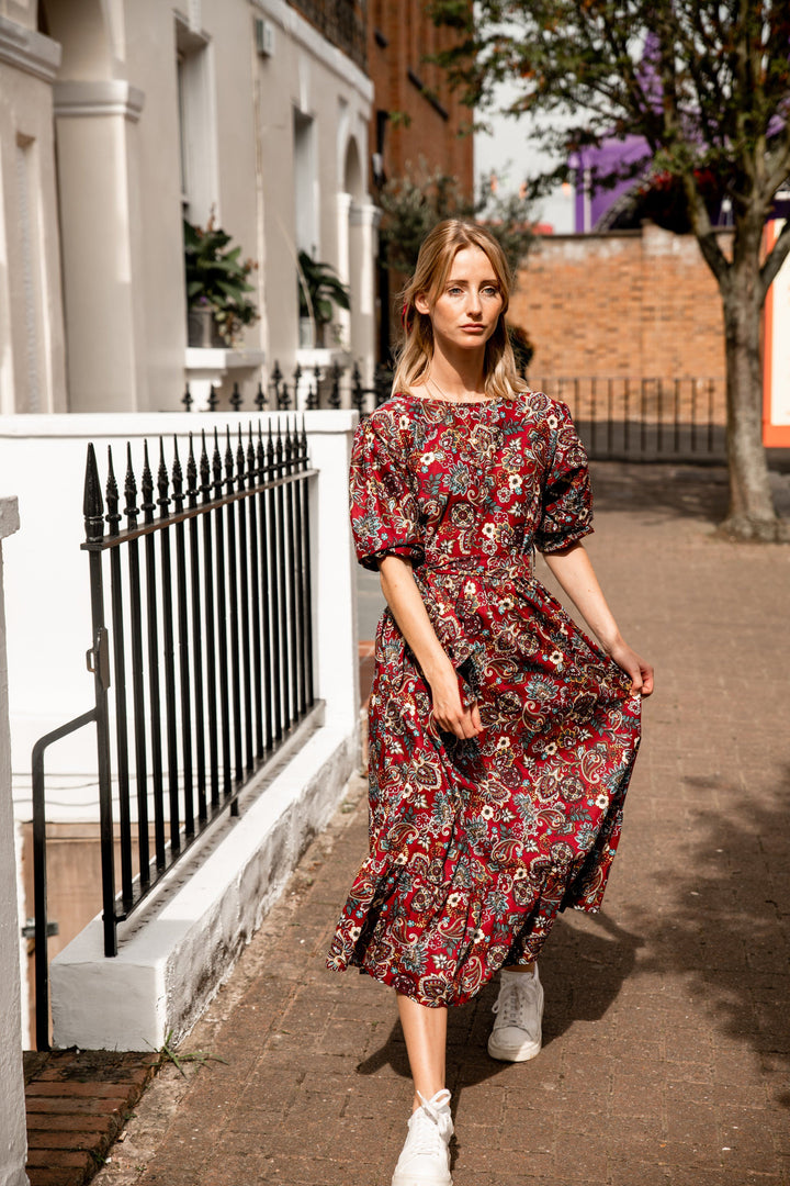 Burgundy and Paisley reversible dress Dress Hannah Sophia England 