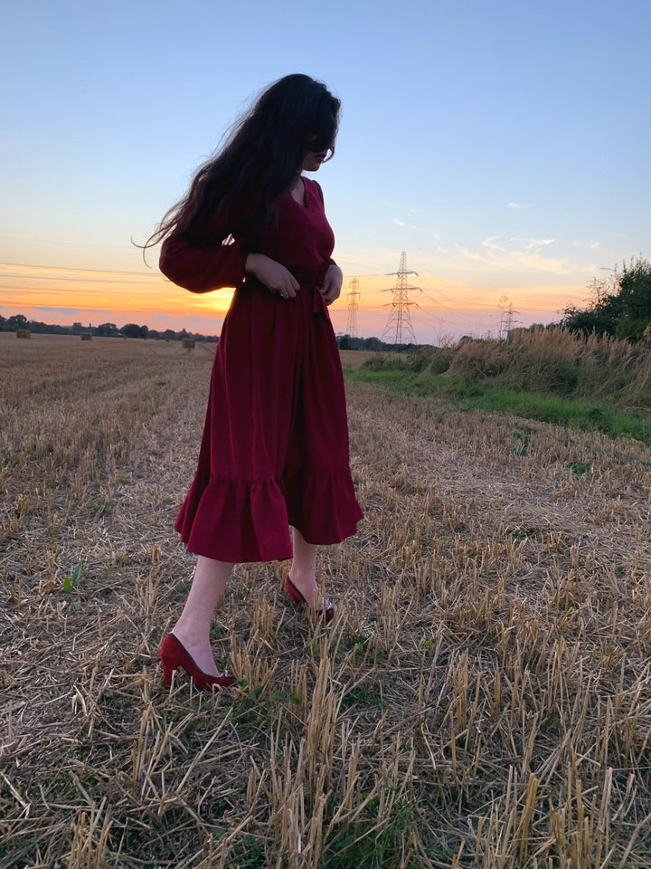 Burgundy and Paisley reversible dress Dress Hannah Sophia England 