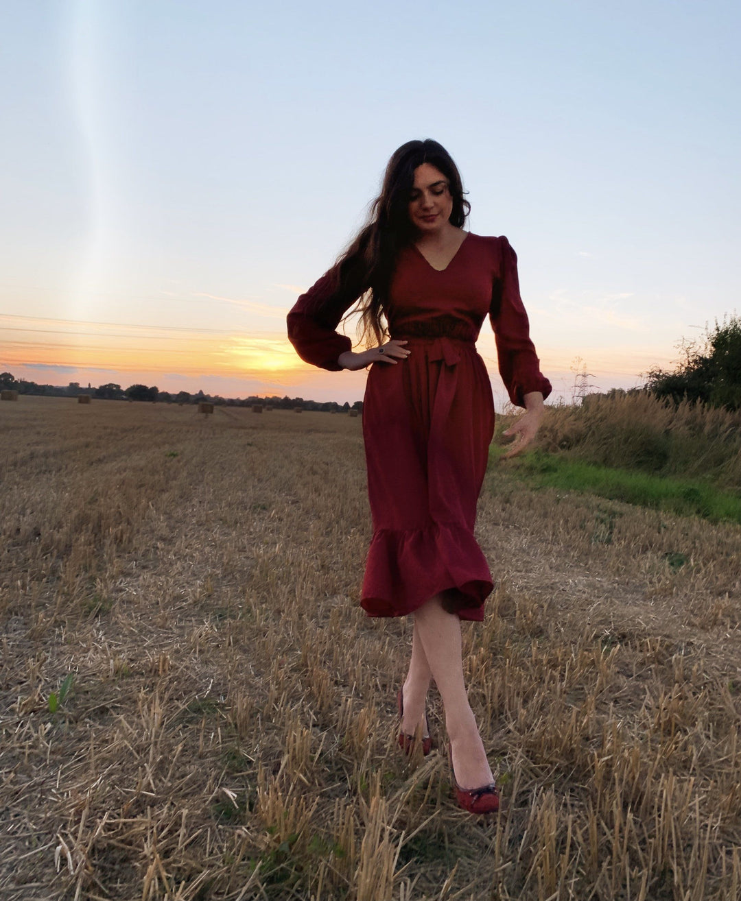 Burgundy and Paisley reversible dress Dress Hannah Sophia England 