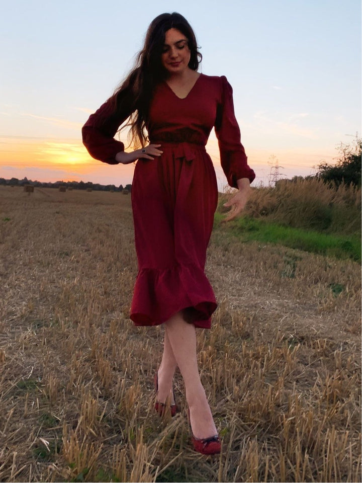 Burgundy reversible dress with a detachable collar Dress Hannah Sophia England 