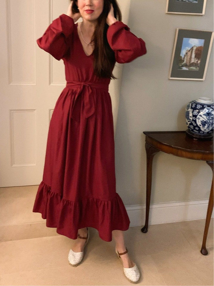 Burgundy reversible dress with a detachable collar Dress Hannah Sophia England 