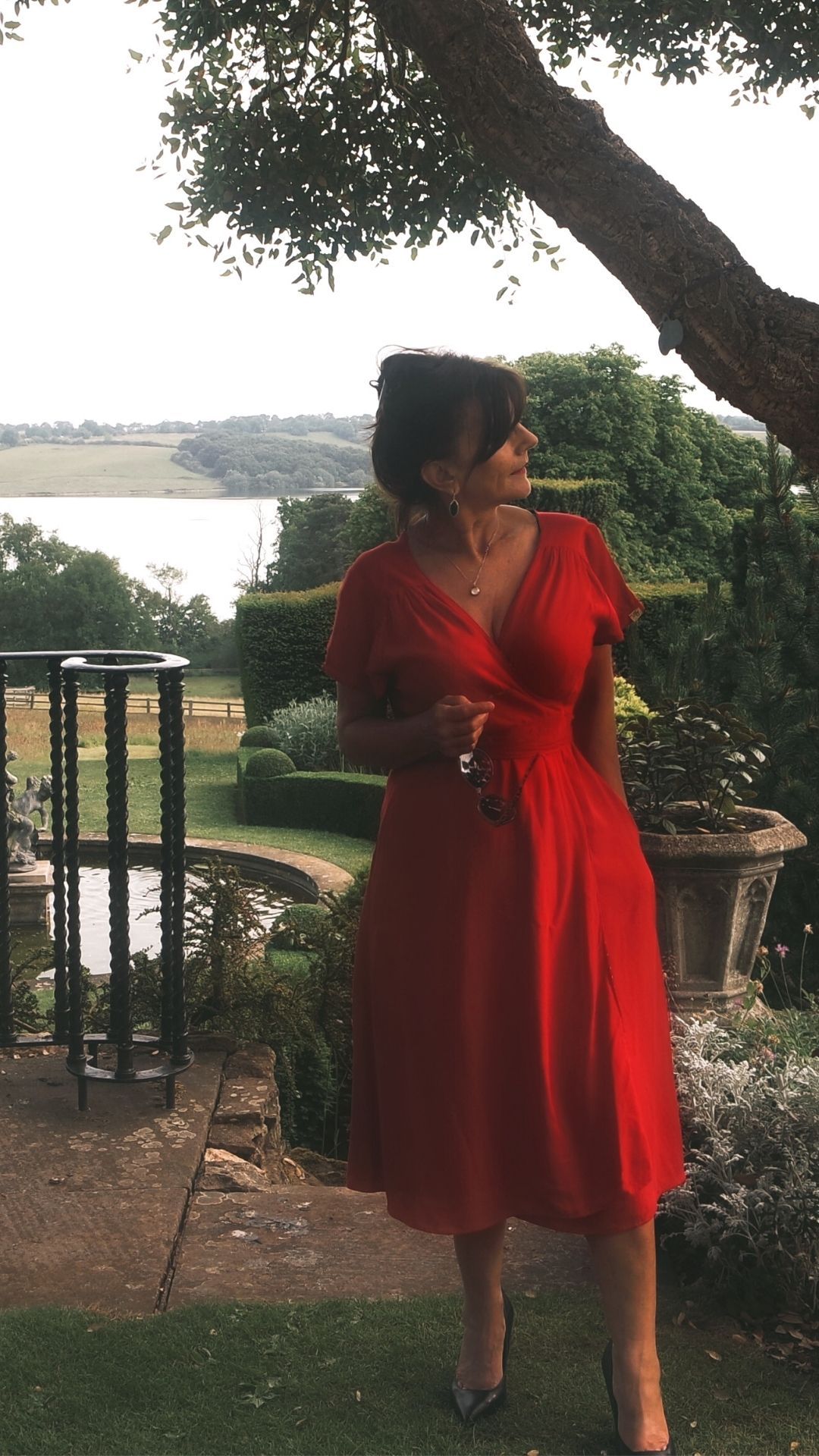 Classic Audrey Red - Navy polka 4-way reversible Midi, short sleeves dress Hannah Sophia 