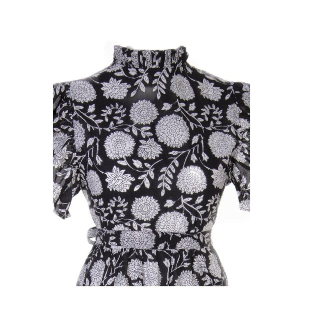 Dusk - Black Long Sleeved Floral Reversible Midi Dress Dress Hannah Sophia England 