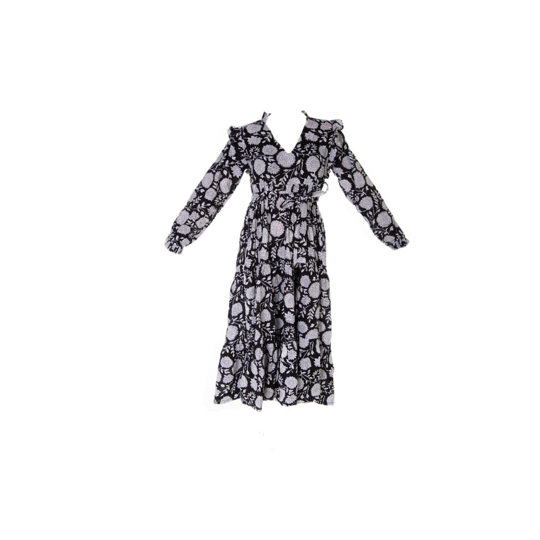 Dusk - Black Long Sleeved Floral Reversible Midi Dress Dress Hannah Sophia England 