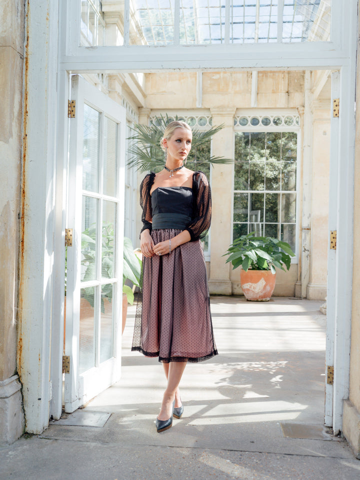 Dusky pink and spot lace midi reversible skirt Dress Hannah Sophia England 