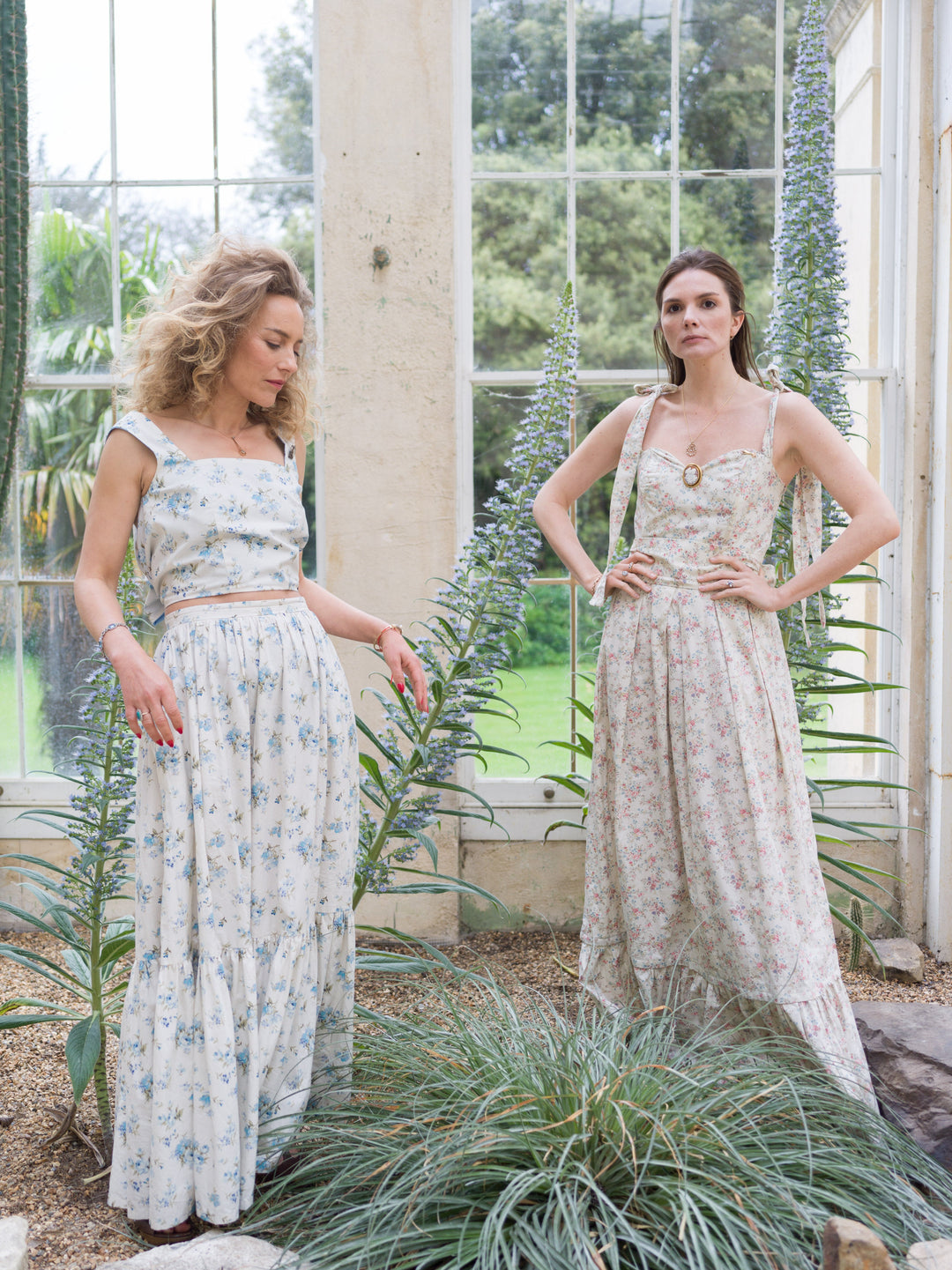 Floral and baby blue reversible backless bow top Top Hannah Sophia England 