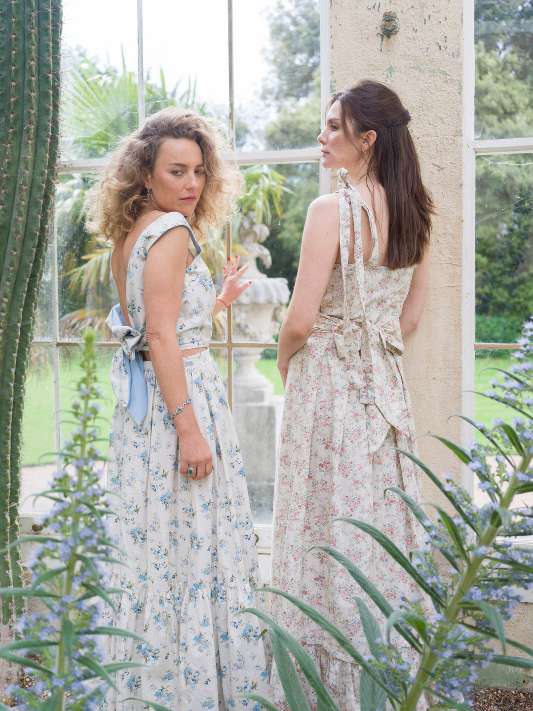 Floral and baby blue reversible backless bow top Top Hannah Sophia England 