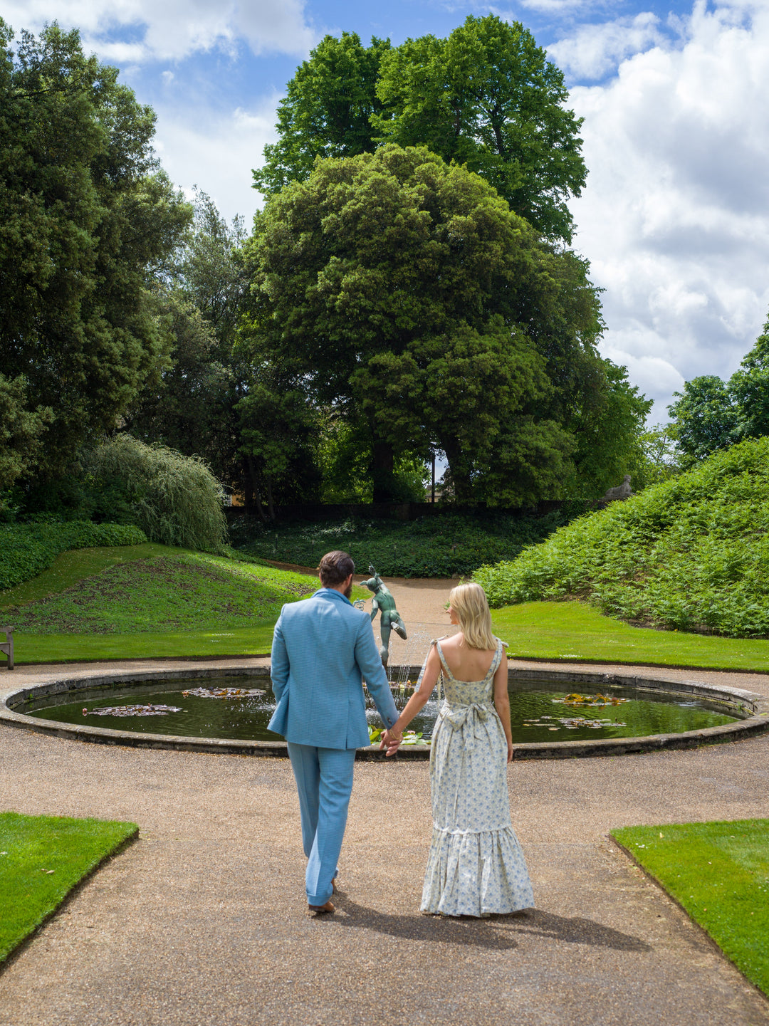 Floral blue sweetheart maxi (detaching into a midi) dress with detachable tier Dress Hannah Sophia England 