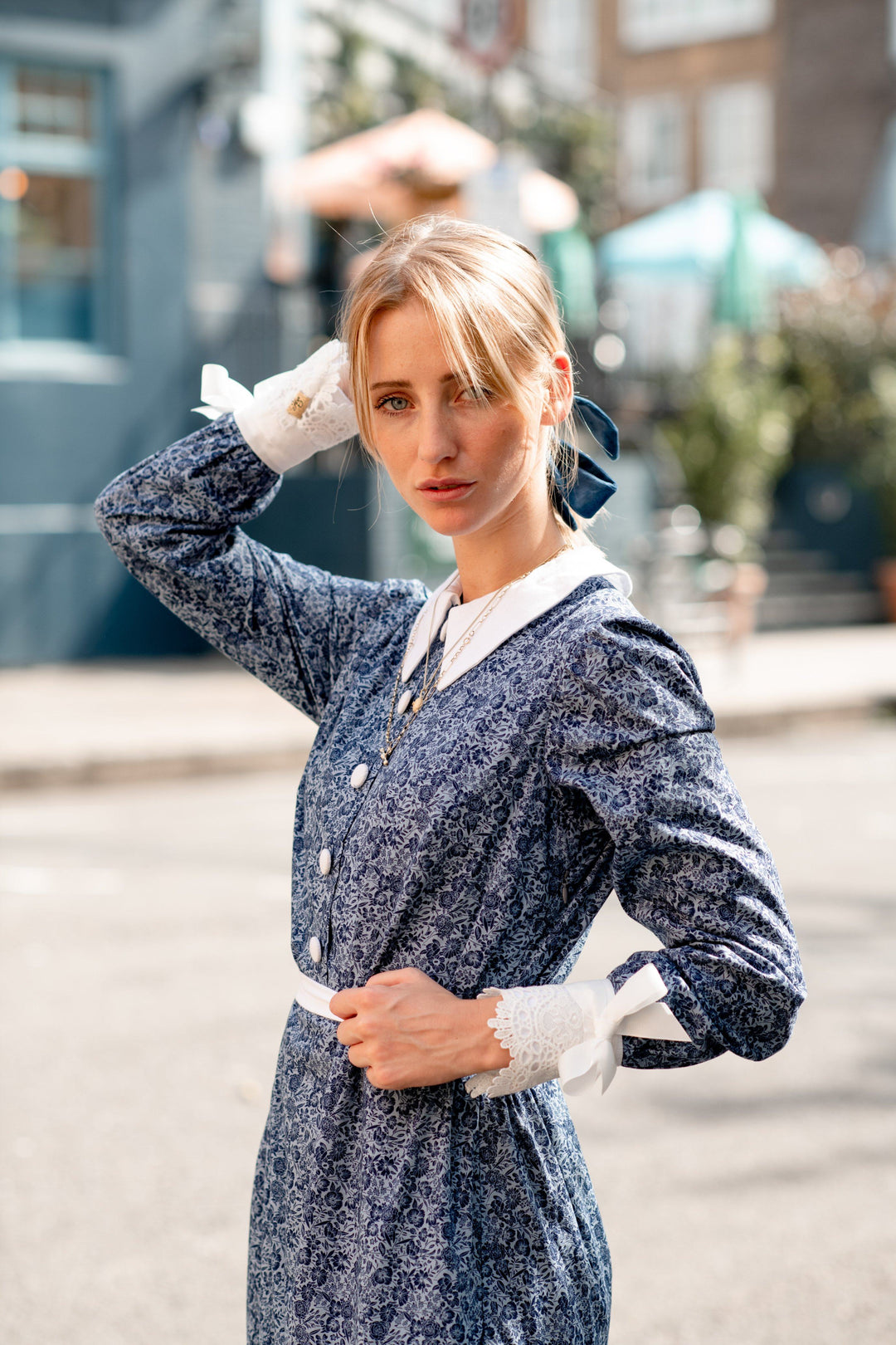 Floral navy collar dress with three detachable tiers Dress Hannah Sophia England 