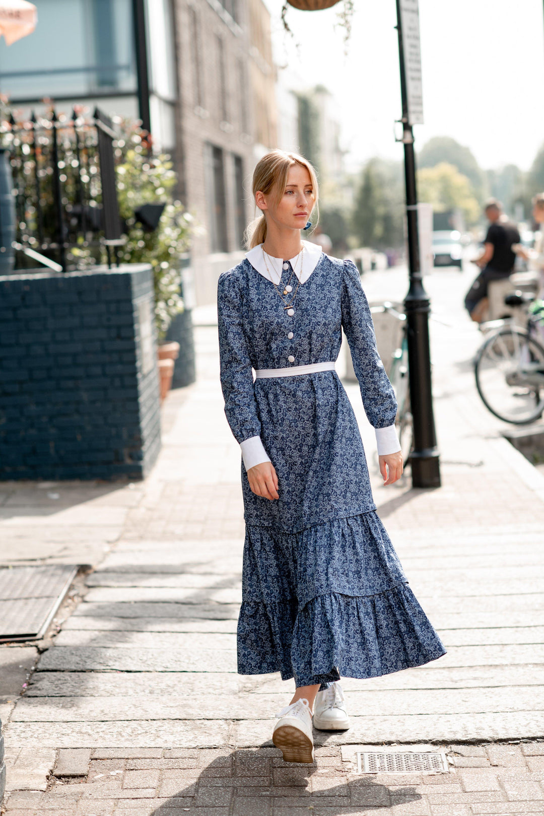 Floral navy collar dress with three detachable tiers Dress Hannah Sophia England 
