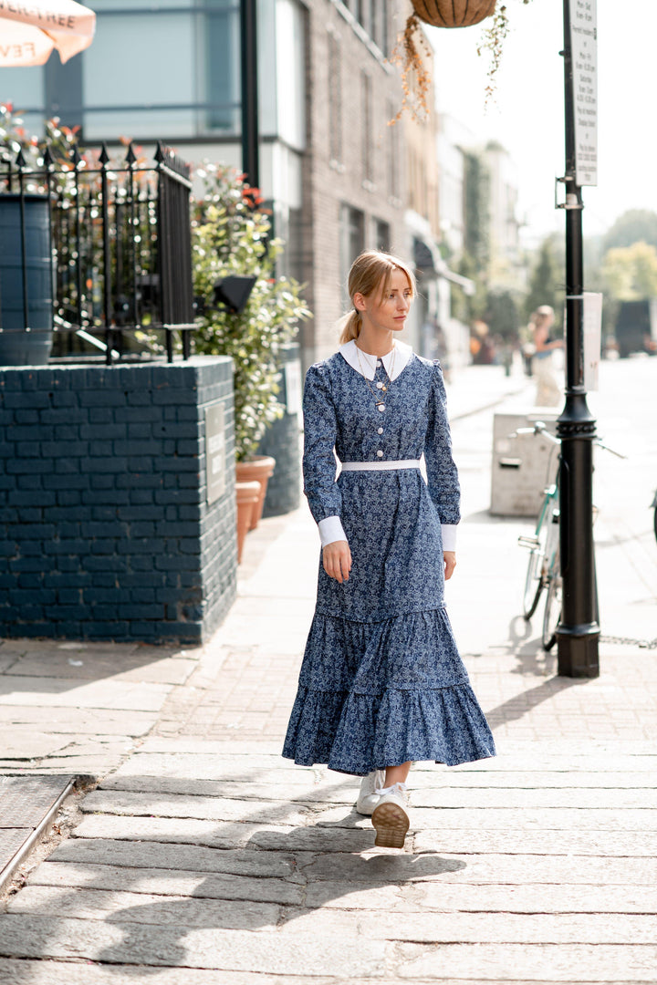 Floral navy collar dress with three detachable tiers Dress Hannah Sophia England 