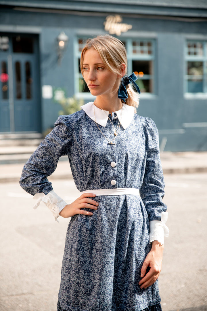 Floral navy collar dress with three detachable tiers Dress Hannah Sophia England 